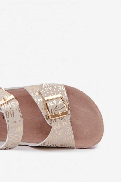 Sandalias doradas para niños con hebillas y escritos Praline
