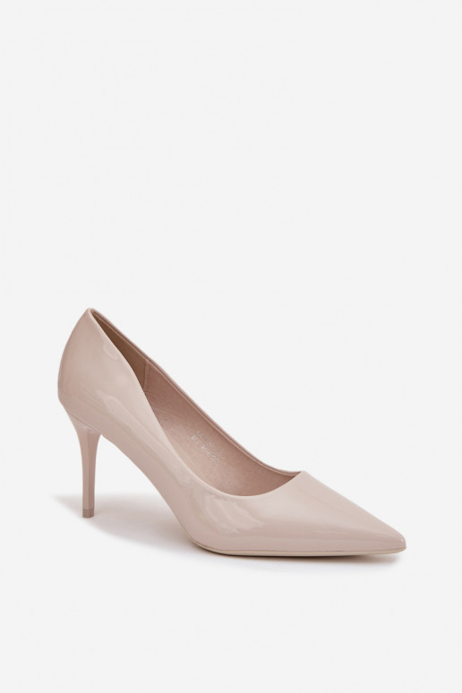 Zapatos de tacón alto de cuero sintético marfil con efecto charol Jadira