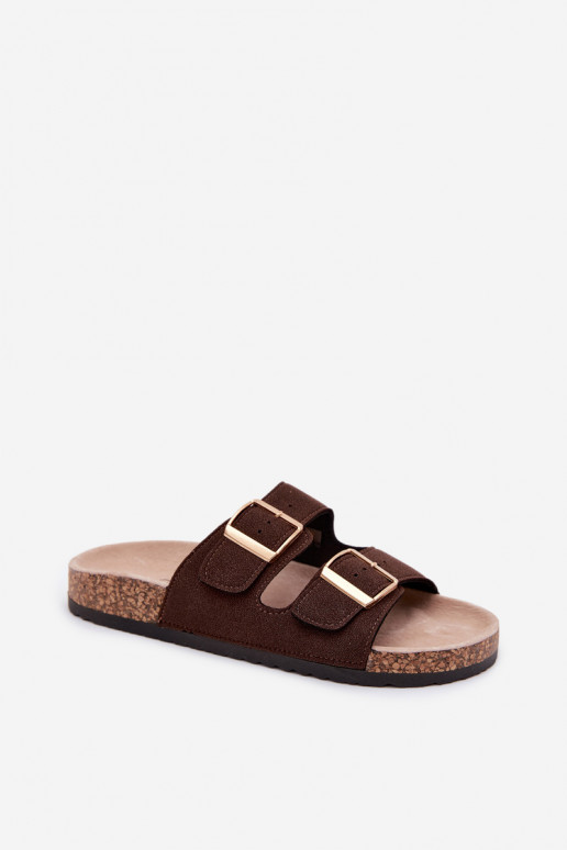 Zapatillas para mujer con hebillas en suela de corcho color chocolate Collins
