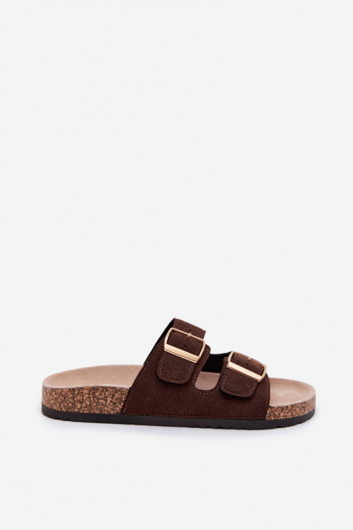 Zapatillas para mujer con hebillas en suela de corcho color chocolate Collins