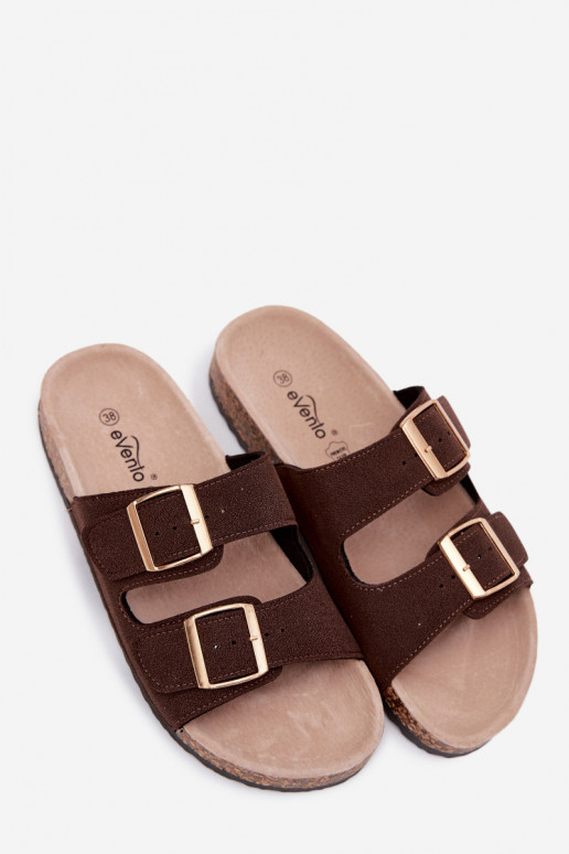 Zapatillas para mujer con hebillas en suela de corcho color chocolate Collins