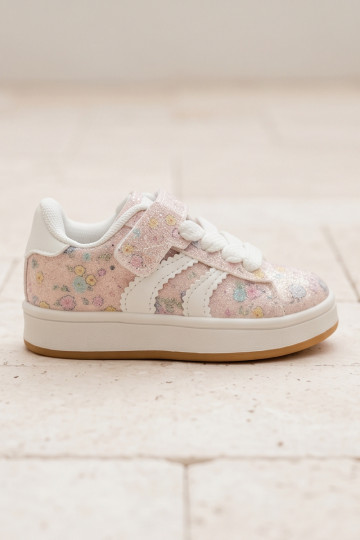 Zapatillas deportivas brillantes con flores en rosa Tessina
