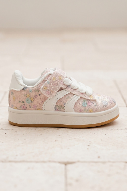 Zapatillas deportivas brillantes con flores en rosa Tessina