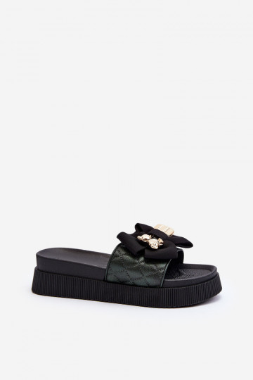 Zapatillas negras para mujer con lazos y ositos Katterina