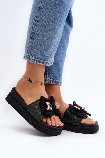 Zapatillas negras para mujer con lazos y ositos Katterina 2