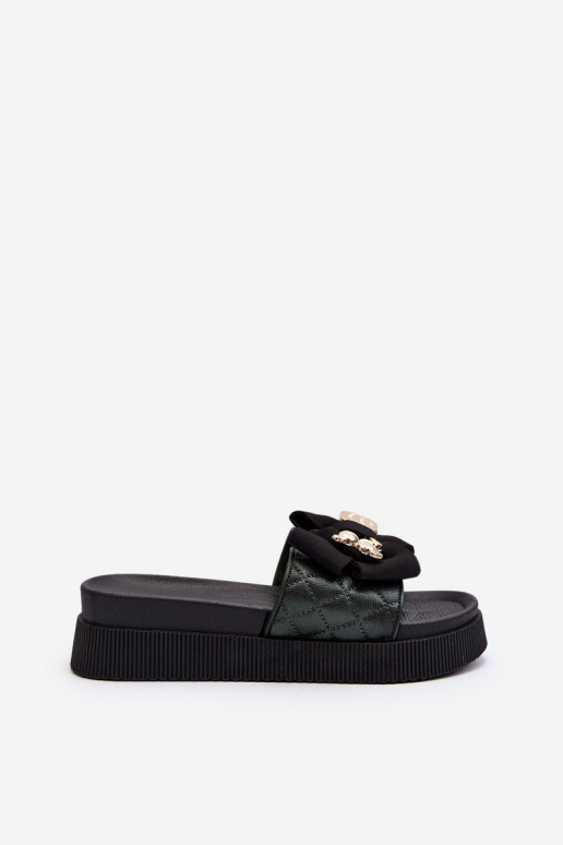 Zapatillas negras para mujer con lazos y ositos Katterina