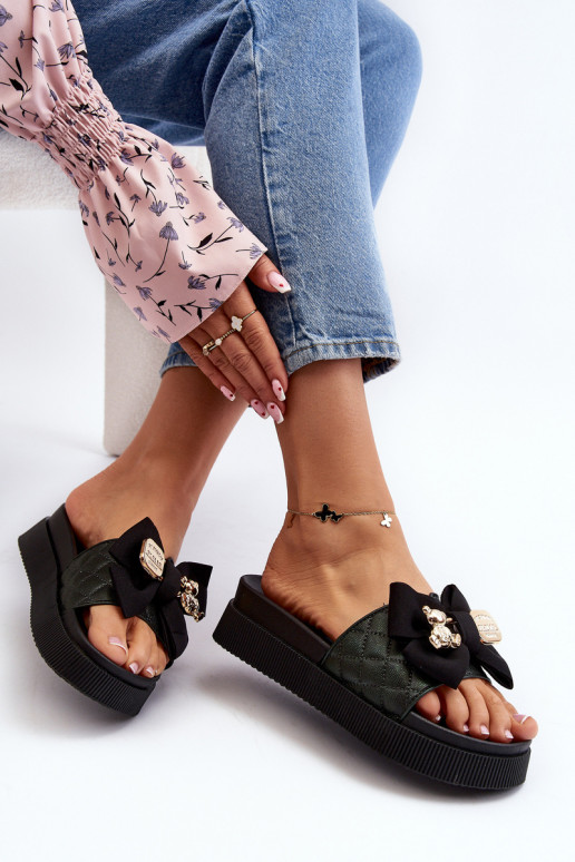 Zapatillas negras para mujer con lazos y ositos Katterina
