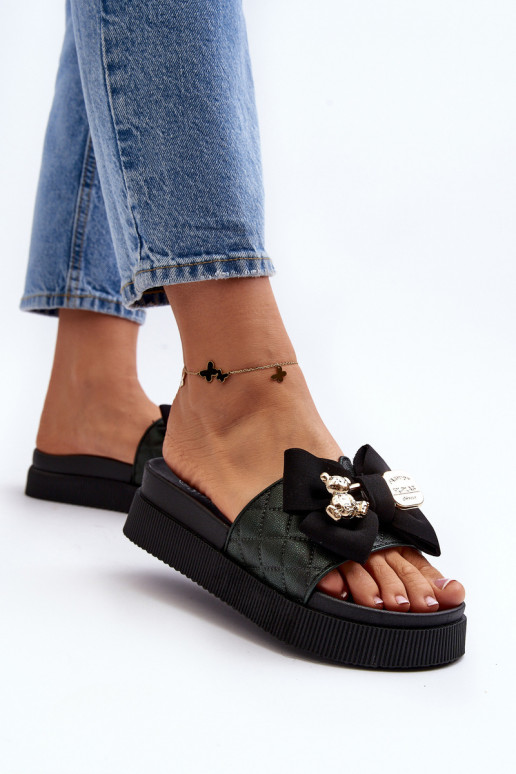 Zapatillas negras para mujer con lazos y ositos Katterina