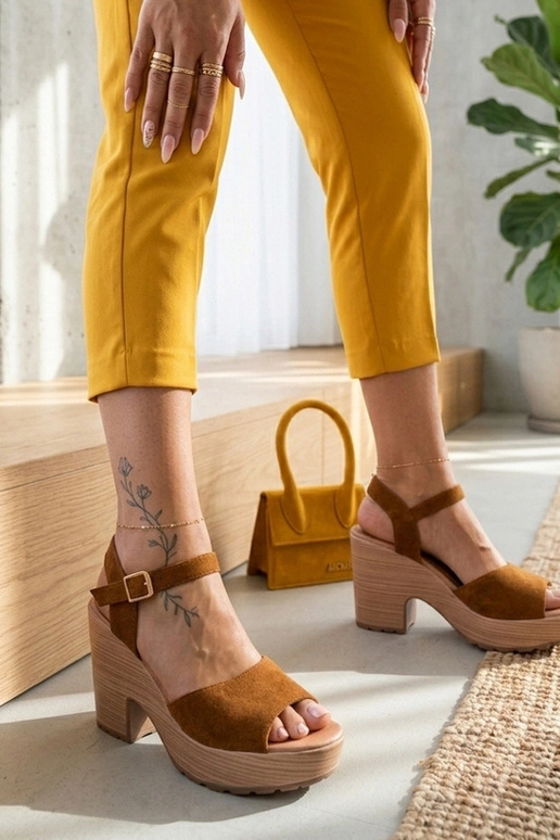 Sandalias marrones para mujer con tacón grueso Elara