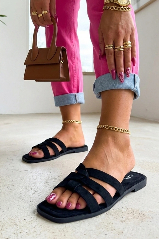 Zuecos negros para mujer con correas de ante sintético Cordelia