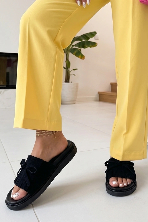 Zuecos negros para mujer con flecos de ante sintético en plataforma Florence