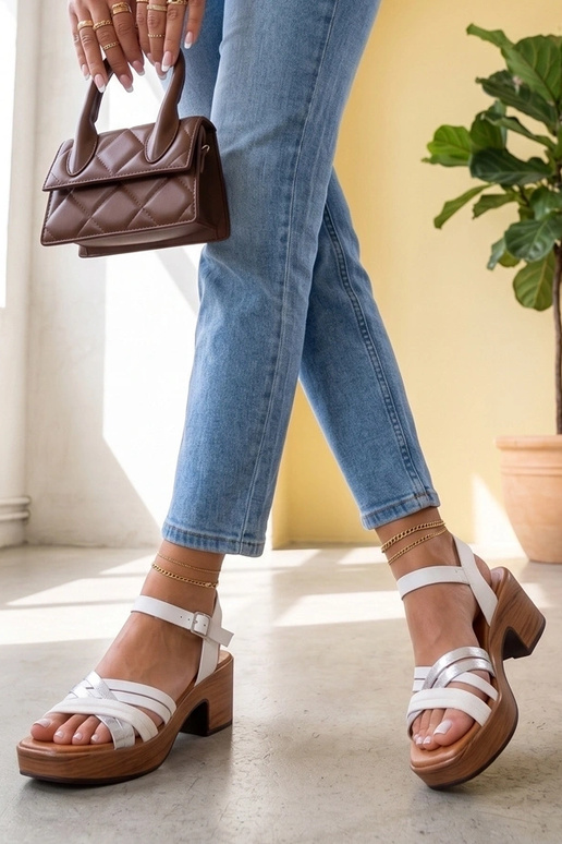 Sandalias blancas para mujer con tacón bloque y correas Dahlia