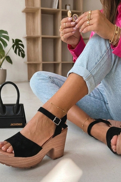 Sandalias negras para mujer con tacón grueso Elara