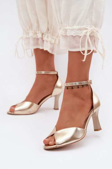 Sandalias doradas para mujer con tacón bajo Zazoo 1120 2