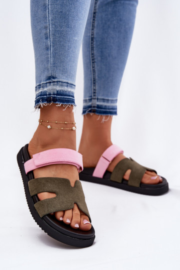 Zapatillas de mujer con cierre adhesivo Vinceza 17401 en color verde-rosa