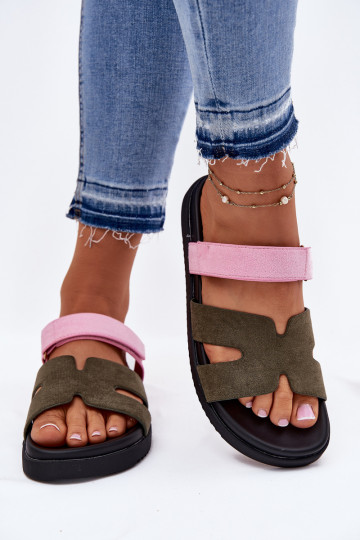Zapatillas de mujer con cierre adhesivo Vinceza 17401 en color verde-rosa 2