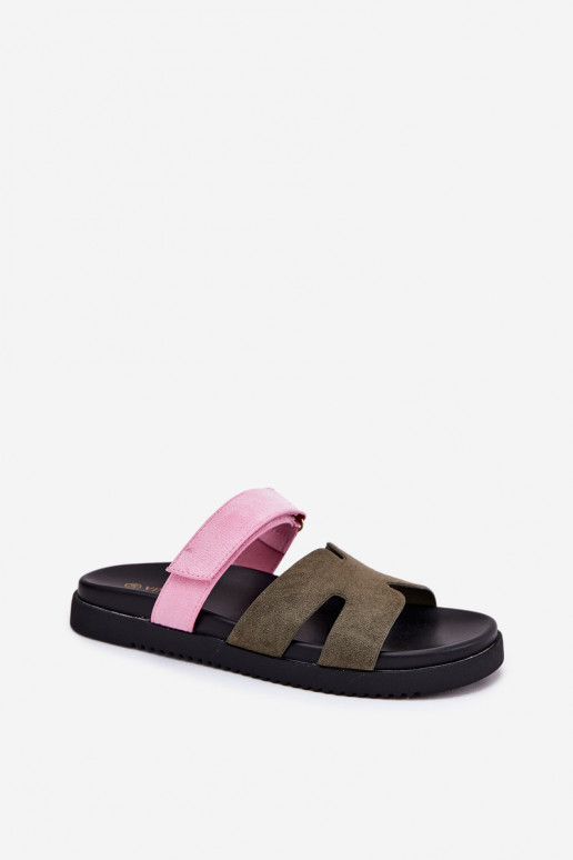 Zapatillas de mujer con cierre adhesivo Vinceza 17401 en color verde-rosa