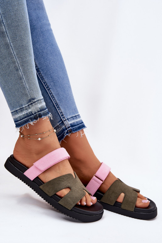 Zapatillas de mujer con cierre adhesivo Vinceza 17401 en color verde-rosa