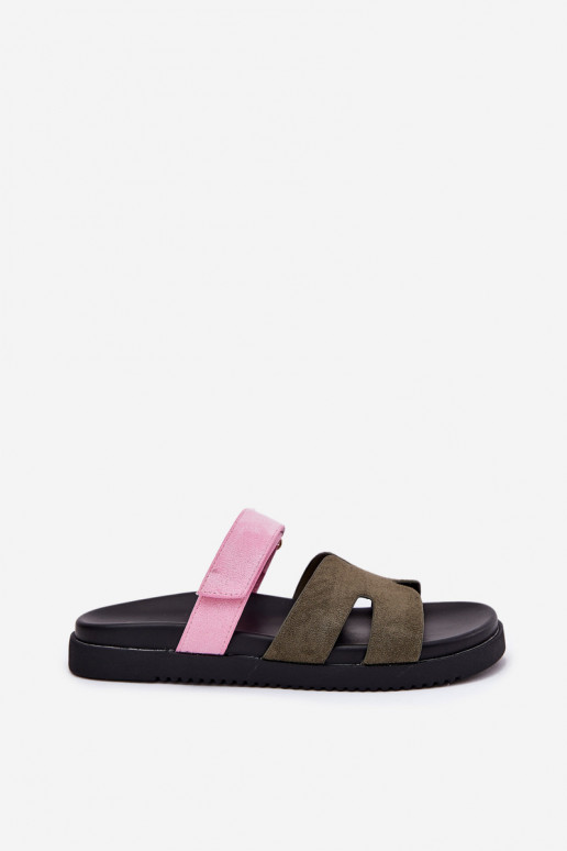Zapatillas de mujer con cierre adhesivo Vinceza 17401 en color verde-rosa
