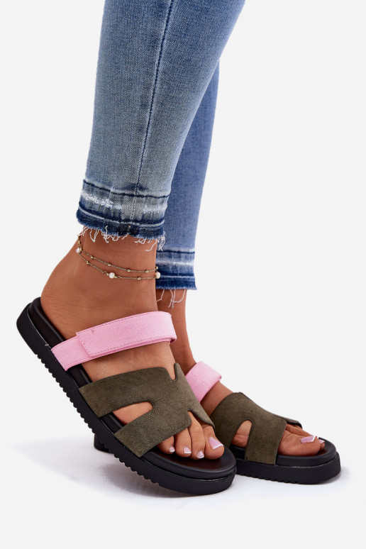 Zapatillas de mujer con cierre adhesivo Vinceza 17401 en color verde-rosa
