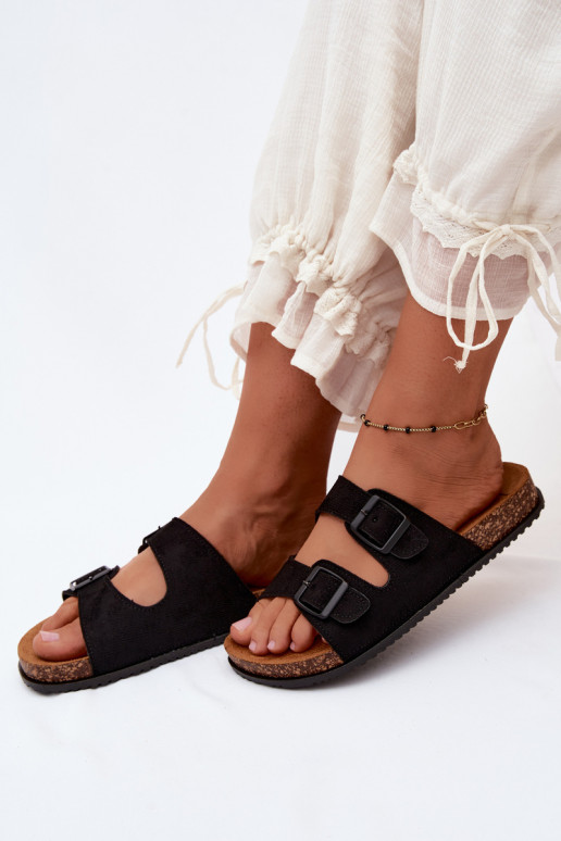 Zapatillas de mujer negras con hebillas Brigid