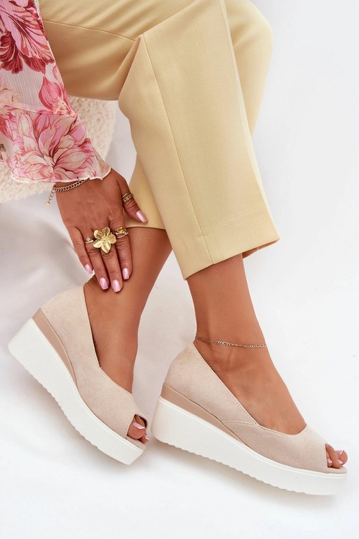 Sandalias de plataforma beige para mujer en ante sintético "Velira"