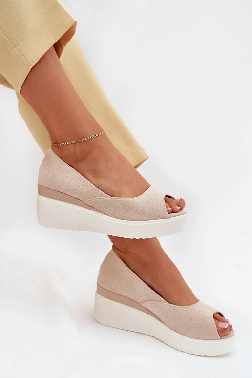 Sandalias de plataforma beige para mujer en ante sintético "Velira"