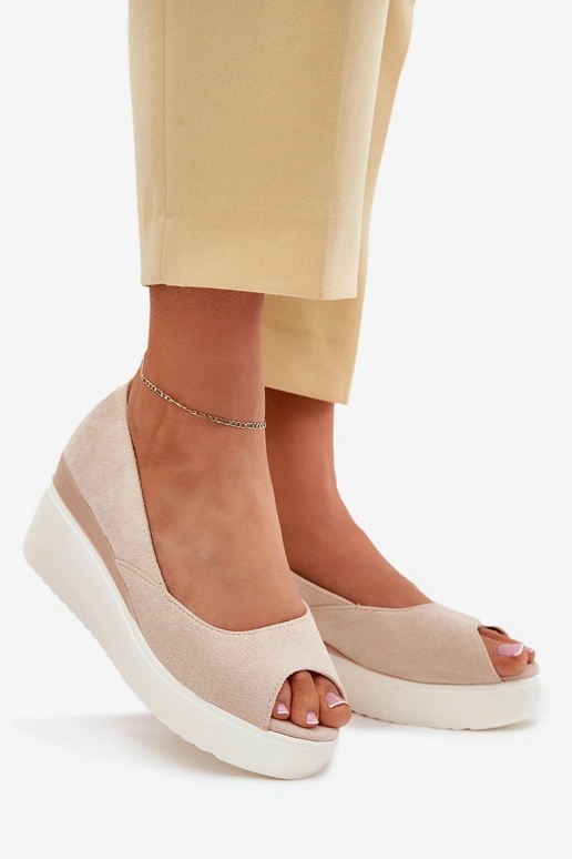 Sandalias de plataforma beige para mujer en ante sintético "Velira"