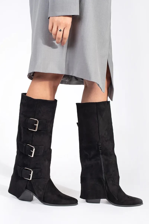 Botas negras de ante sintético de caña alta con hebillas