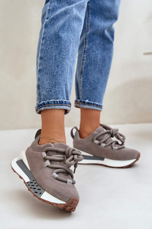 Zapatillas grises de ante sintético con plataforma y cordones gruesos Artiker 54C1463