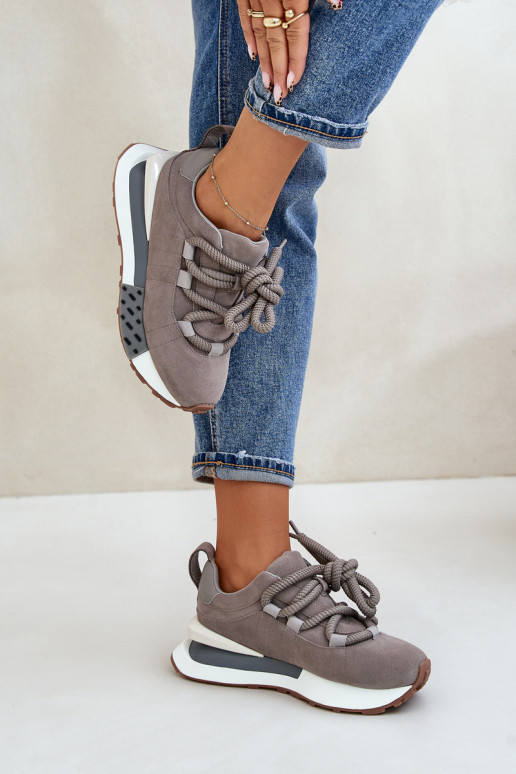 Zapatillas grises de ante sintético con plataforma y cordones gruesos Artiker 54C1463