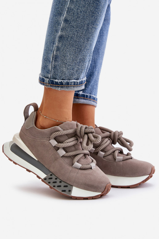 Zapatillas grises de ante sintético con plataforma y cordones gruesos Artiker 54C1463