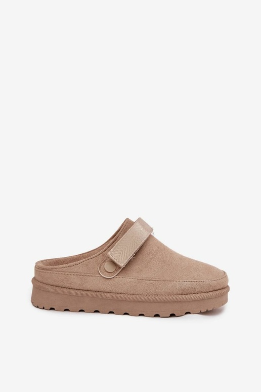 Zapatillas de casa cálidas para mujer con pelo por dentro en plataforma color arena Azida