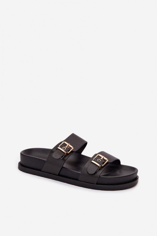 Zapatillas de mujer negras con hebillas doradas Vilja