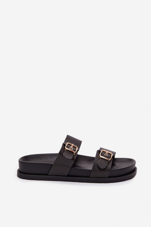 Zapatillas de mujer negras con hebillas doradas Vilja