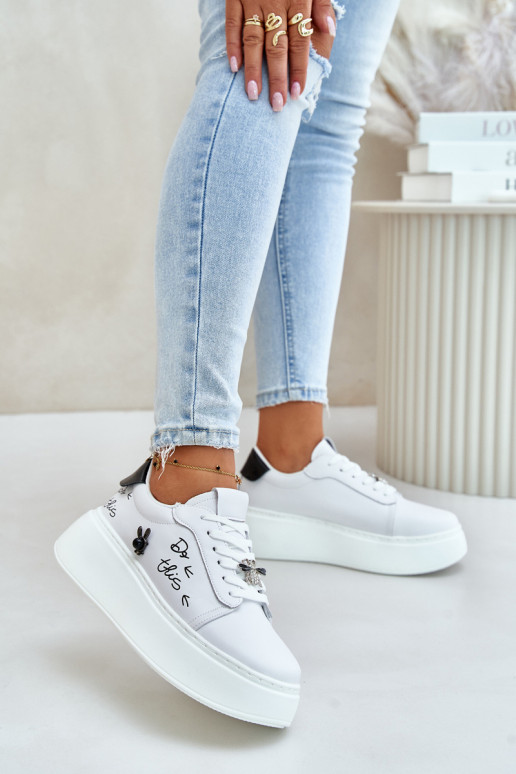 Zapatillas blancas de cuero sintético con plataforma y parches desmontables Vinceza 89102