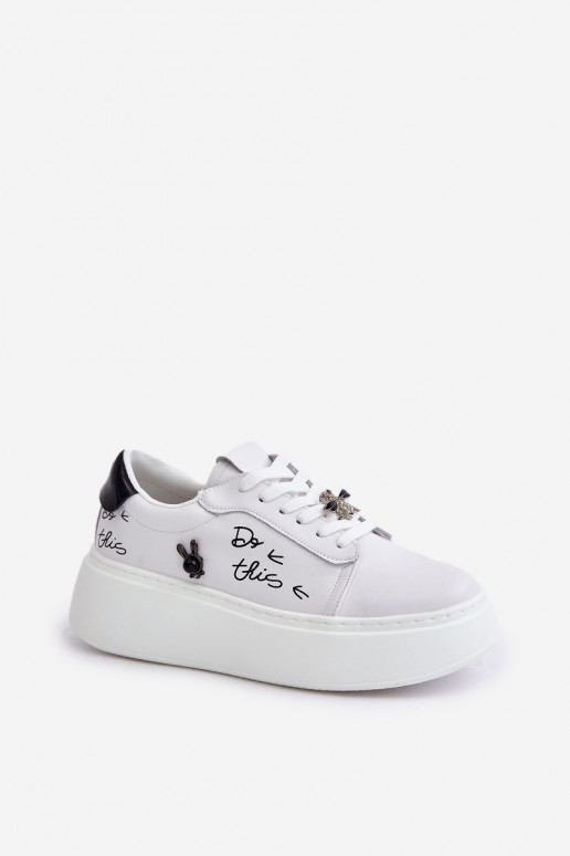 Zapatillas blancas de cuero sintético con plataforma y parches desmontables Vinceza 89102