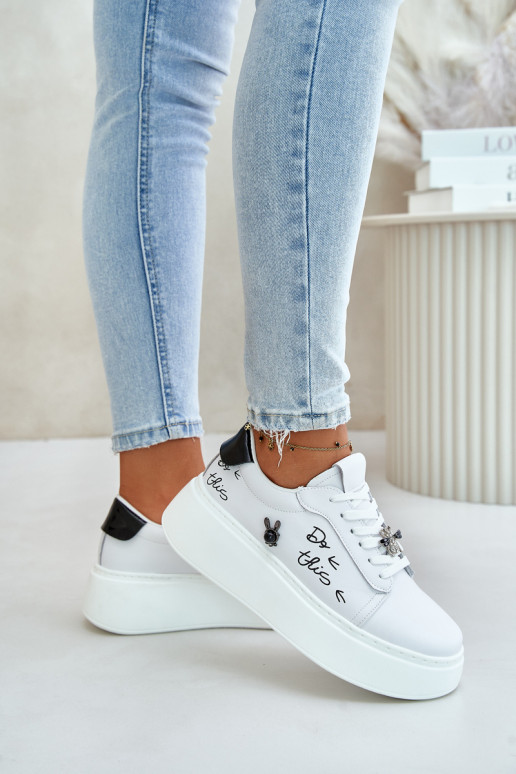 Zapatillas blancas de cuero sintético con plataforma y parches desmontables Vinceza 89102