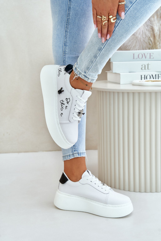 Zapatillas blancas de cuero sintético con plataforma y parches desmontables Vinceza 89102