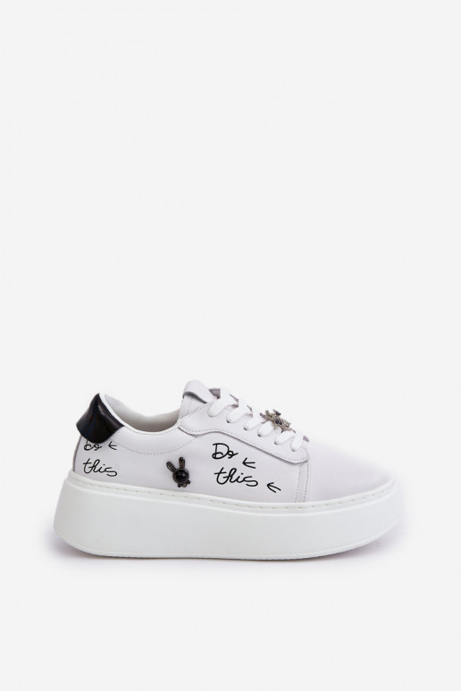 Zapatillas blancas de cuero sintético con plataforma y parches desmontables Vinceza 89102