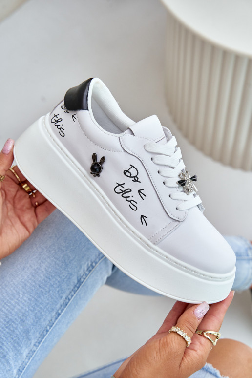 Zapatillas blancas de cuero sintético con plataforma y parches desmontables Vinceza 89102