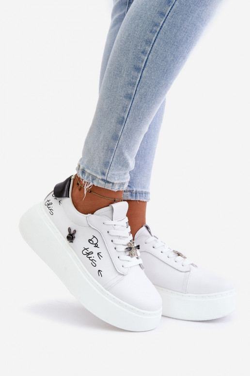 Zapatillas blancas de cuero sintético con plataforma y parches desmontables Vinceza 89102