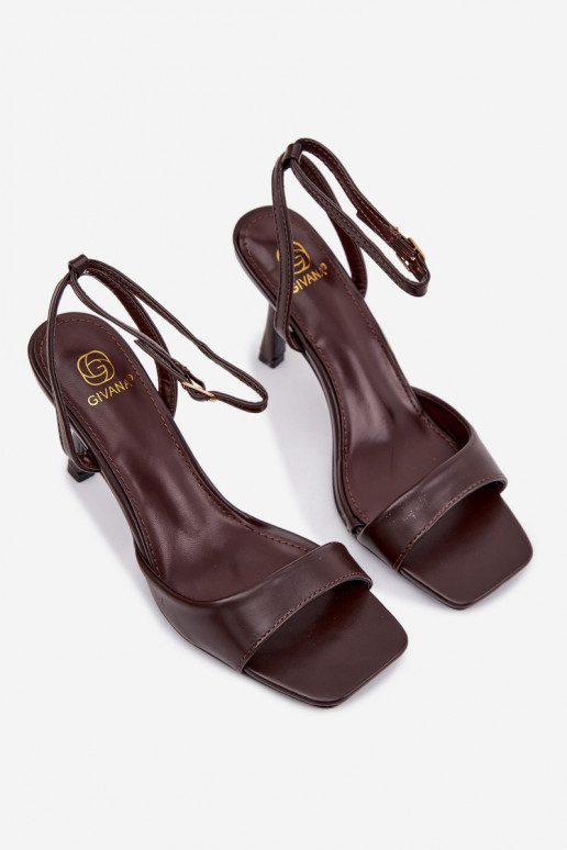 Sandalias de mujer con tacones finos de cuero sintético CzekoladoĮe Brisora