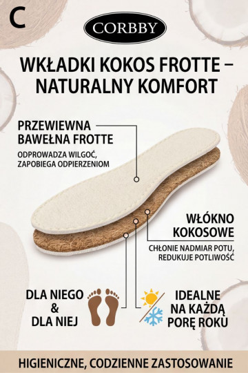 Corbby KOKOS FROTTE Plantillas de zapatos para todo tipo de clima. 2