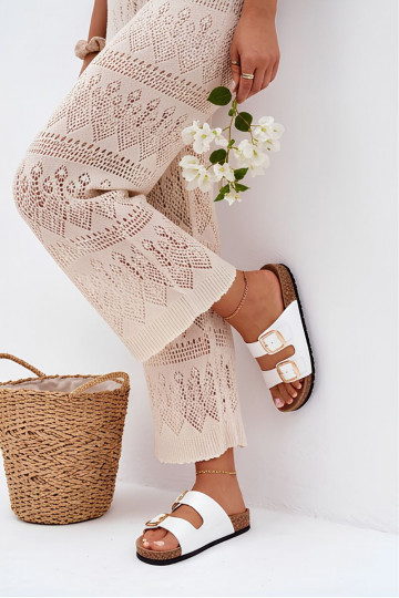 Zapatillas blancas para mujer con hebillas en suela de corcho Bubbelia