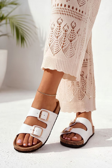 Zapatillas blancas para mujer con hebillas en suela de corcho Bubbelia 2