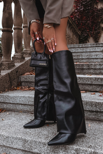 Botas largas calentitas con tacones finos y choleika cosida en negro Tamonia