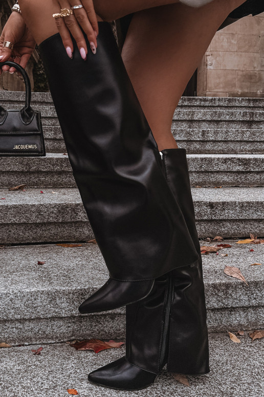 Botas largas calentitas con tacones finos y choleika cosida en negro Tamonia