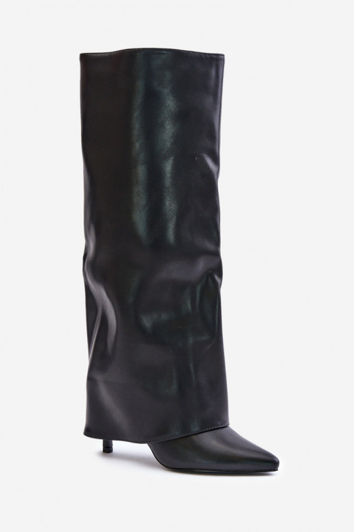 Botas largas calentitas con tacones finos y choleika cosida en negro Tamonia
