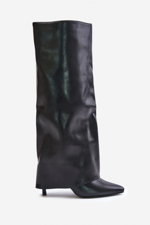 Botas largas calentitas con tacones finos y choleika cosida en negro Tamonia